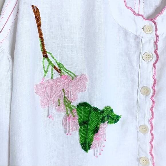 Natasha Zinko Linen Embroidered Beaded Tunic (Sz FR 40 / US 8) White / Pink - Picture 7 of 16